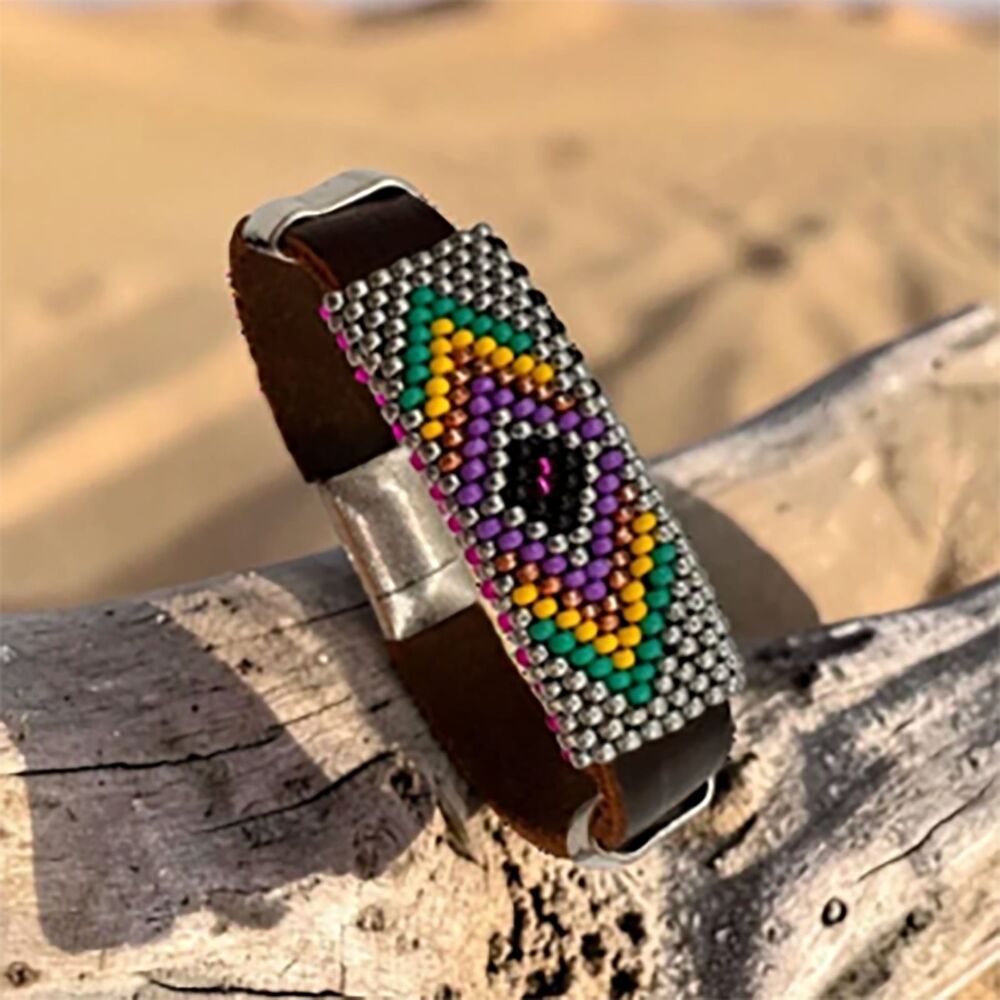 Leather Hand-beaded Bracelet Southwest Style